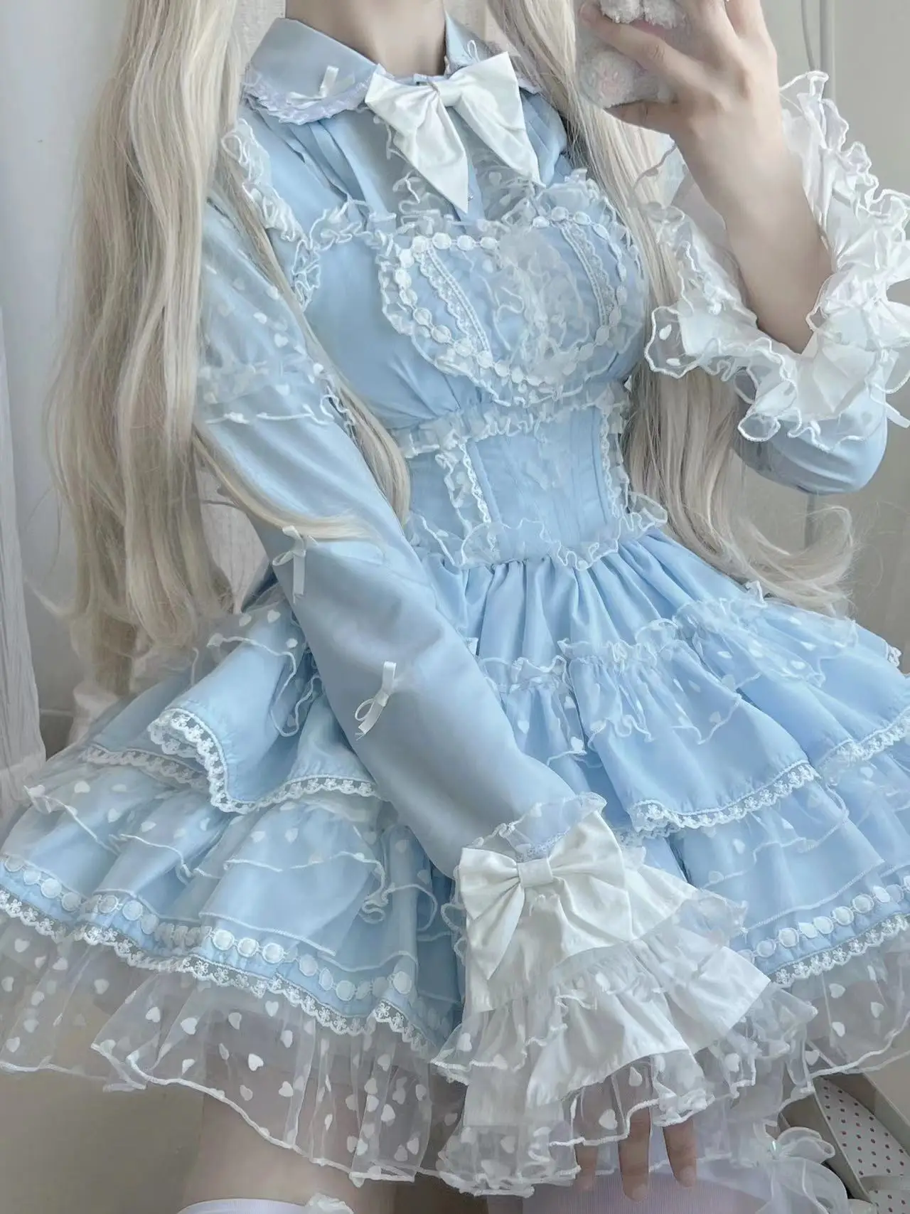 Original Sweet Lolita Style Dress Set New Spring and Autumn Women's Sweet Long Sleeve Shirt Blouse JSK Sling Dress Set Outfits
