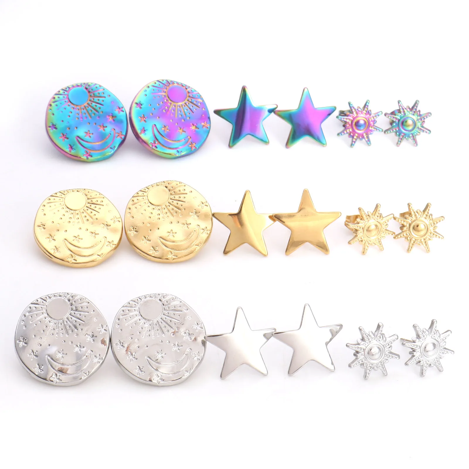 4pcs 304 Stainless Steel Galaxy Ear Post Stud Earrings Colorful Plated Exaggerate Earrinsg With Stoppers Wire Size: (21 Gauge)