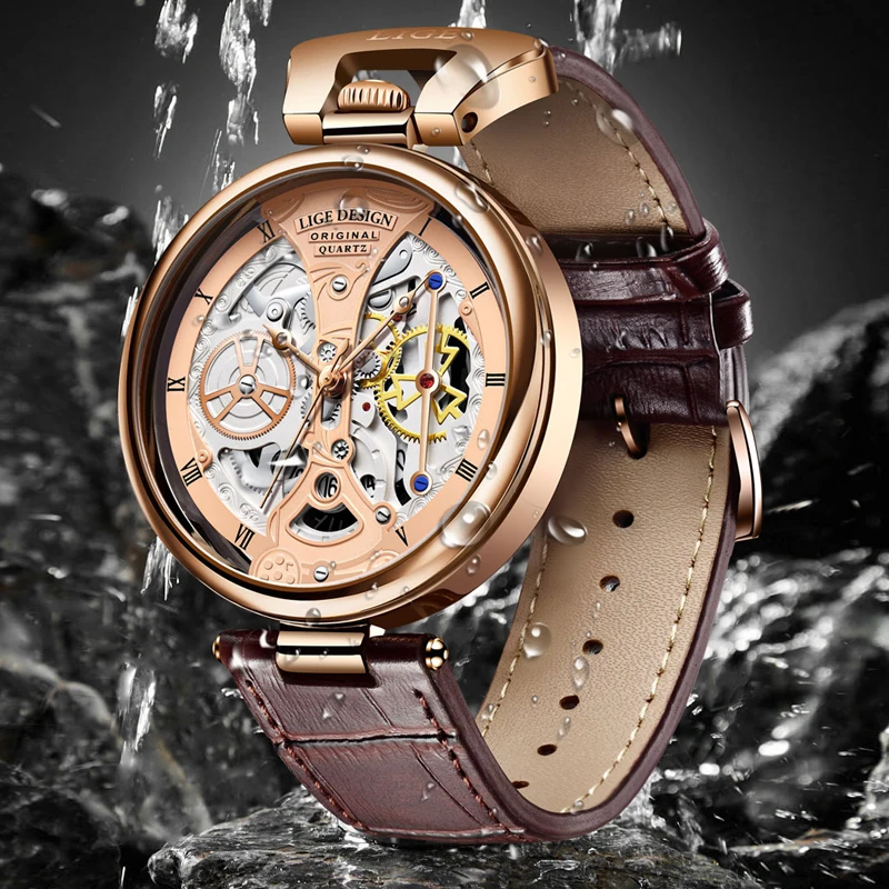 LIGE Top Luxury Watches For Men Fashion Leather Strap Automatic Mens Watch Business Waterproof Quartz Wristwatches Reloj Hombre