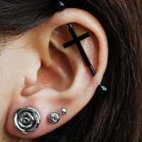 14G Cross Industrial Barbell Piercing Heart Earring Straigh Bar Cartilage Ear Piercing Barbells Body Jewelry Ear Piercing Ring