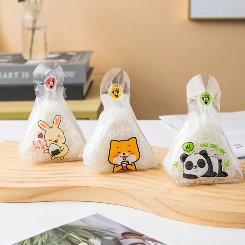 50Pcs Lovely Cartoon Triangle Rice Ball Packing Bag Seaweed Onigiri Sushi Bag Sushi Making Mold Tools Bento Accessories