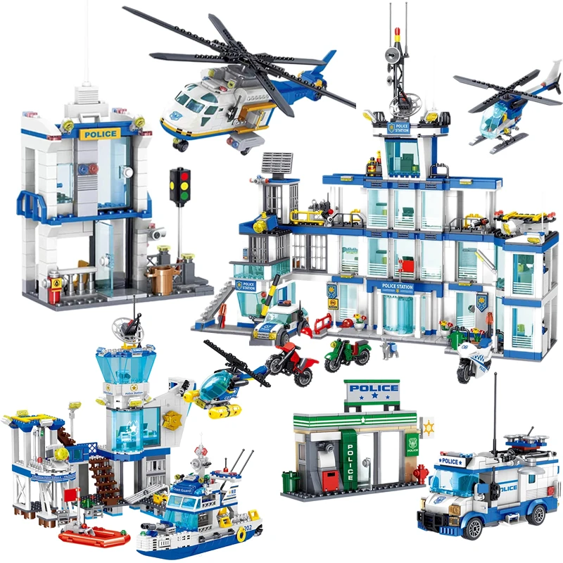 Street View City Police Station Building Blocks Creative Expert SWAT Police Aircraft Bricks Model Toys For Boy Birthday Gift MOC