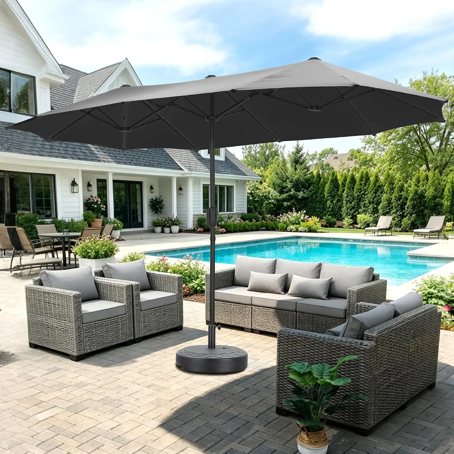 13Ft Double-Sided Patio Umbrella with Base Easy Crank Outdoor Market Table Umbrella for Yard Poolside Deck, Customized
