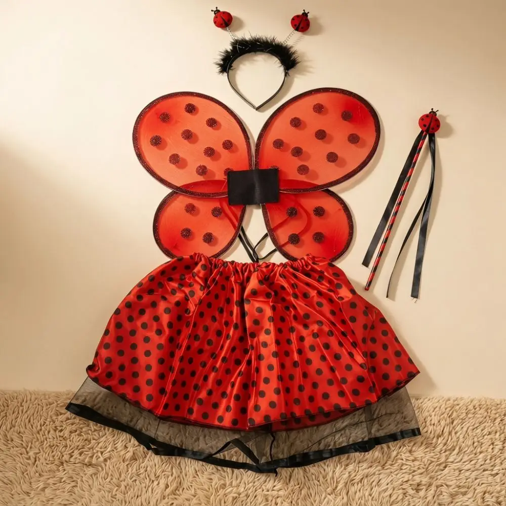 Funny Ladybird Cosplay Costume Lightweight creative Kids Costume Set Wing Headband with Magic Wand Wings Headband Skirt Set