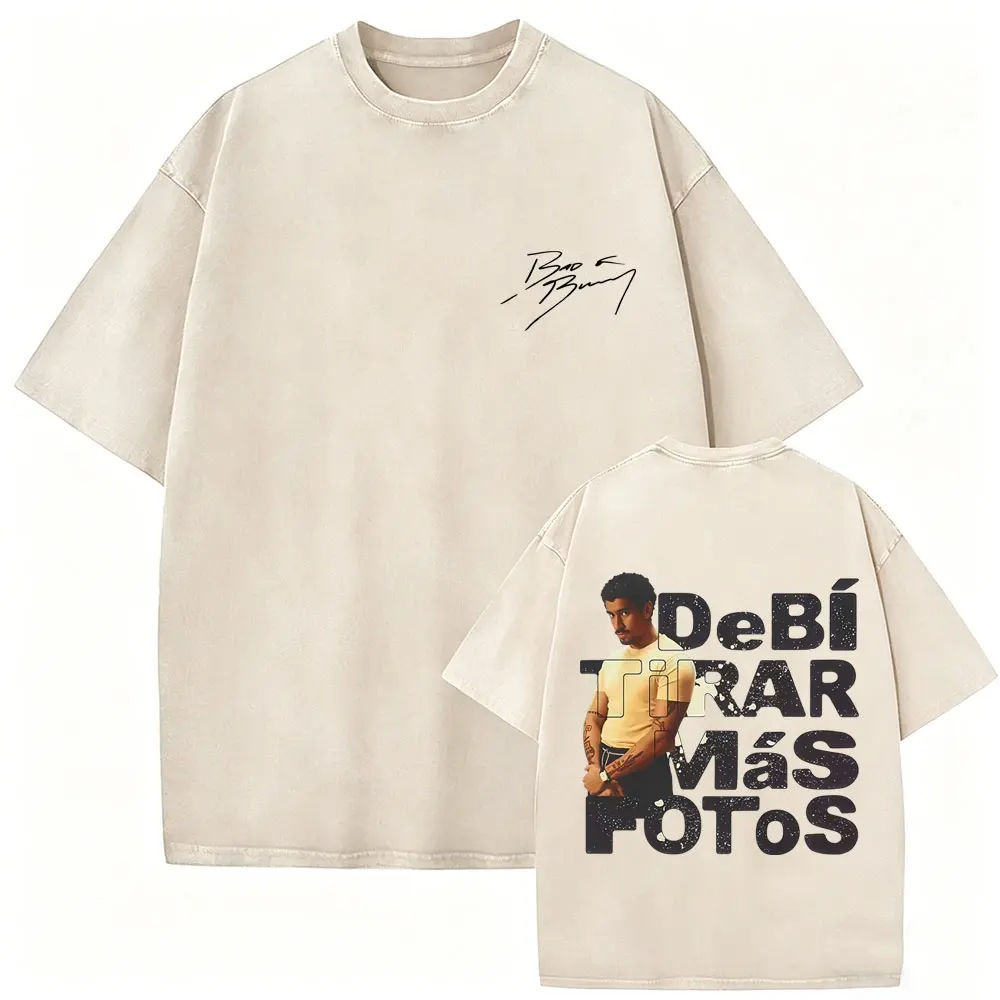 

Rapper Bad Bunny Retro Washed T-shirt Debi Tirar Mas Fotos DTMF World Tour T Shirts Men's Women Hip Hop Fashion Vintage T-shirts