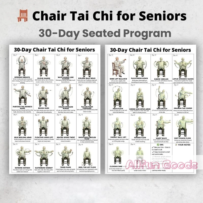 [TG835]Exercise Plan Poster For Seniors 30 Day Home Fitness Guide Daily Illustrated Workouts Coated Paper