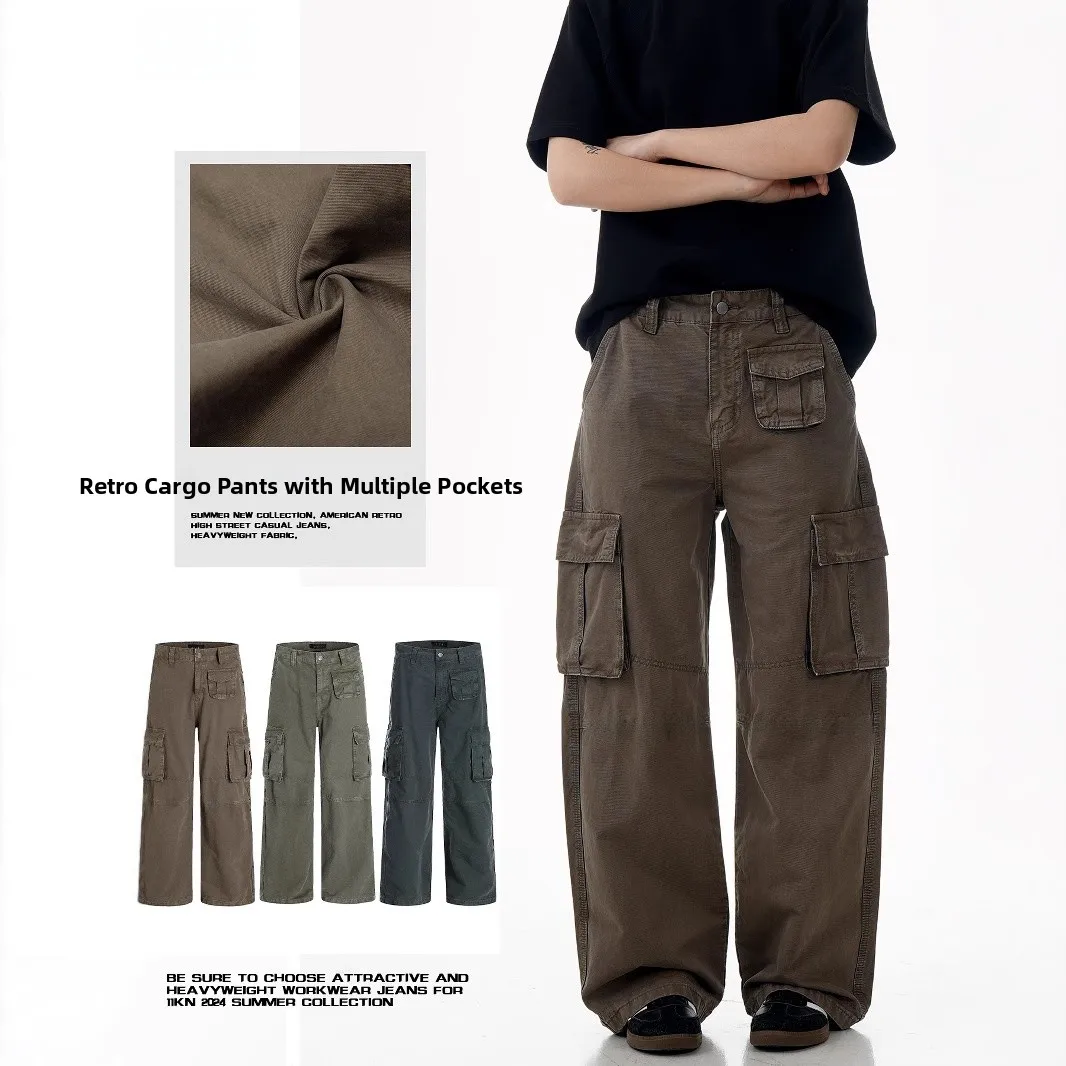 

Американские ретро-брюки унисекс с широкими штанинами, свободного кроя, с дизайнерским акцентом, прямые повседневные брюки на все сезоны