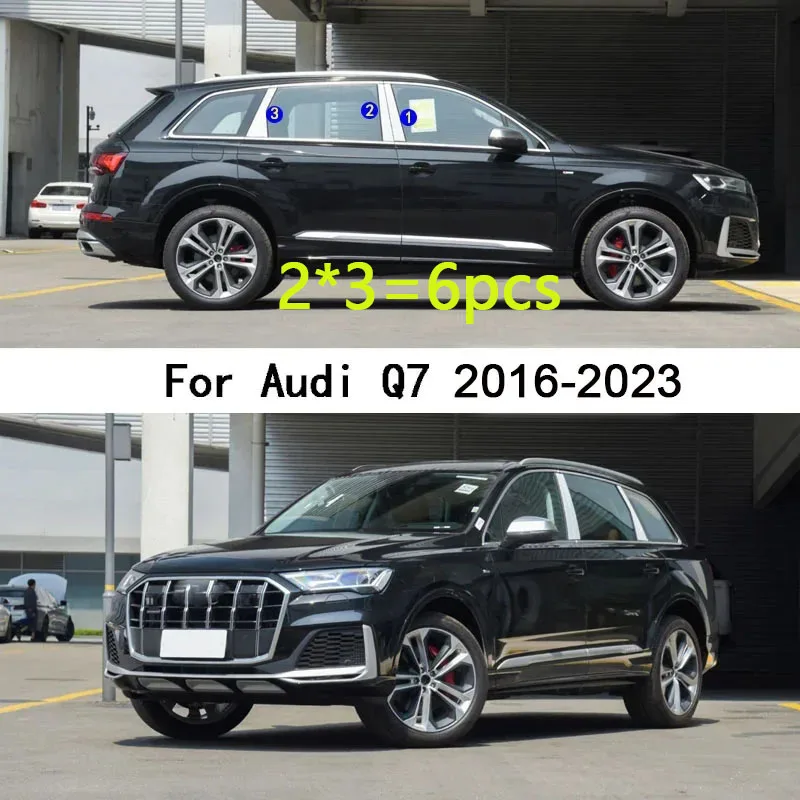 Car PC Material Pillar Post Cover Door Trim Window Molding Stickers Plate Accessories Decoration For Audi Q7 2016 2017-2023