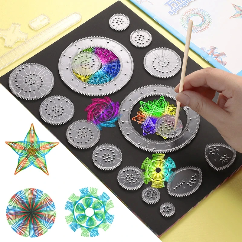 Grappige Spirograph tekening speelgoed set creatieve tandwielen geometrie stencils schilderij sjabloon kunst ambachten kinderen educatieve studenten geschenken