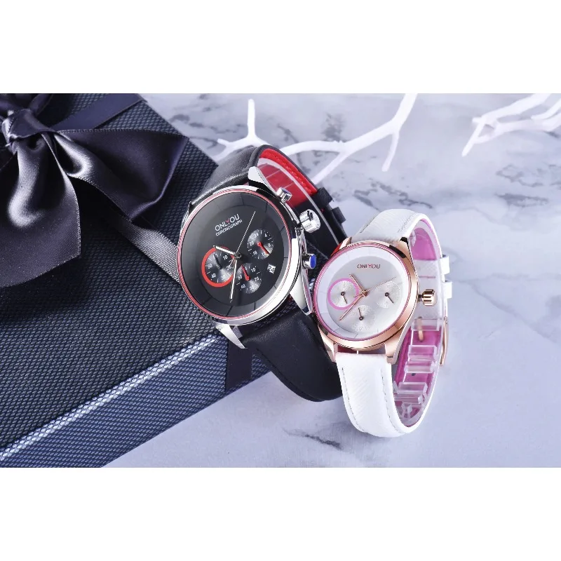 ساعة رياضية أنيقة وكاجوال من ONLYOU للأزواج، حزام من الجلد الطبيعي مقاوم للماء، ساعات يد للرجال والنساء، تتضمن صندوق