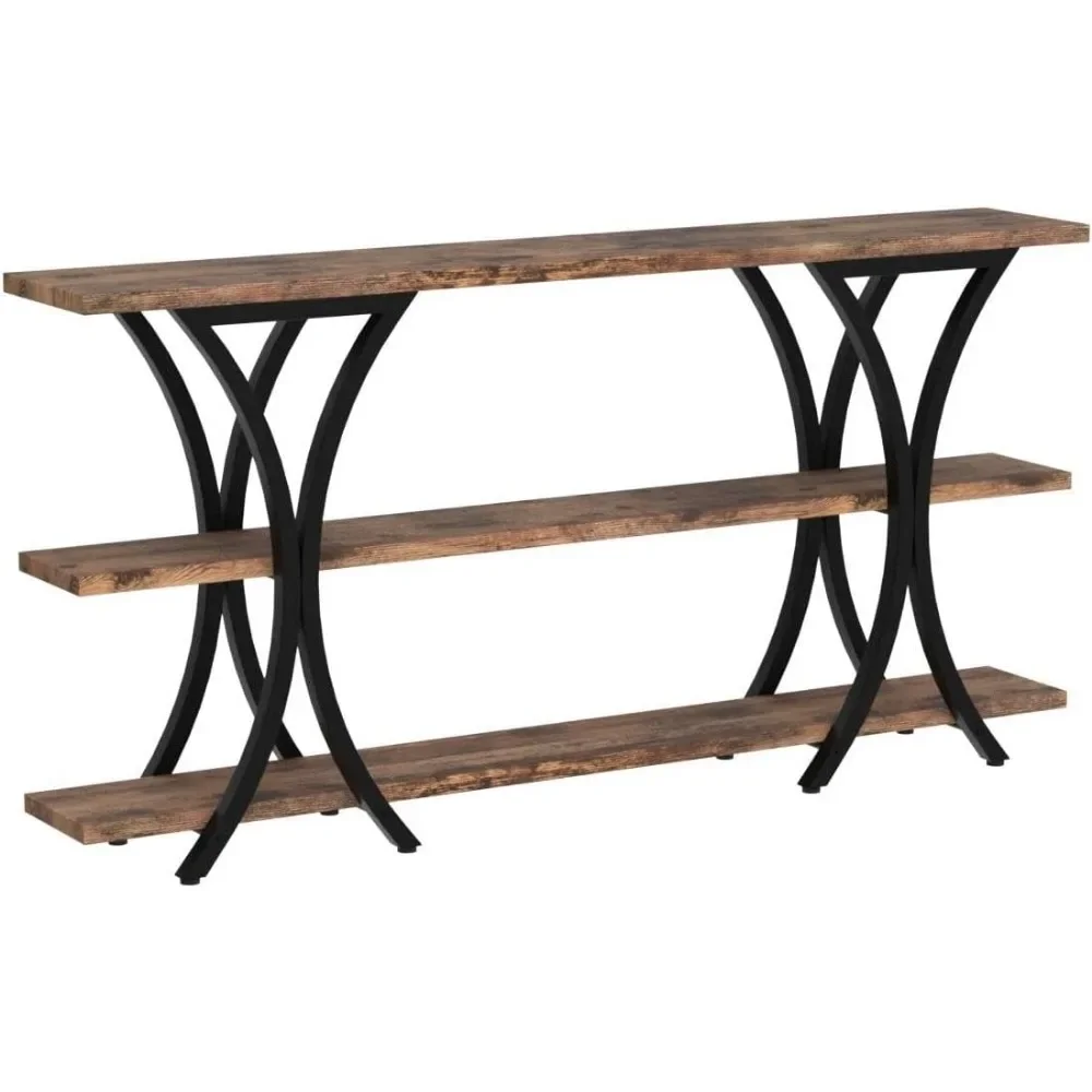 Mesa de console estreita de 70,8 polegadas, mesa de sofá longa, mesa de entrada com prateleiras de armazenamento de 3 camadas para entrada, corredor, sala de estar