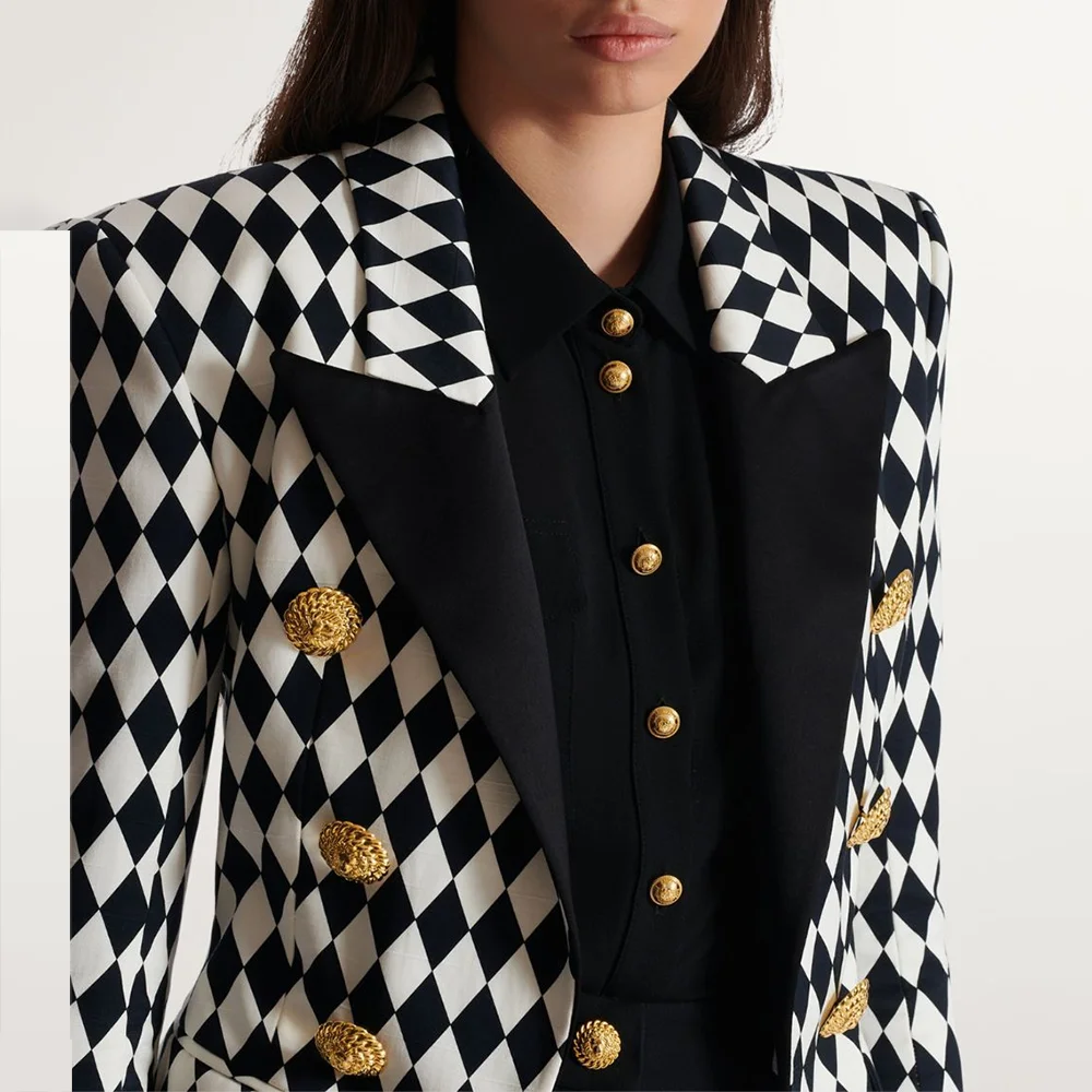 

Checkerboard Pants Suit Woman Luxury 2 Pieces Blazer Set Smart Casual Office Female Suits Trajes De Mujer Elegante