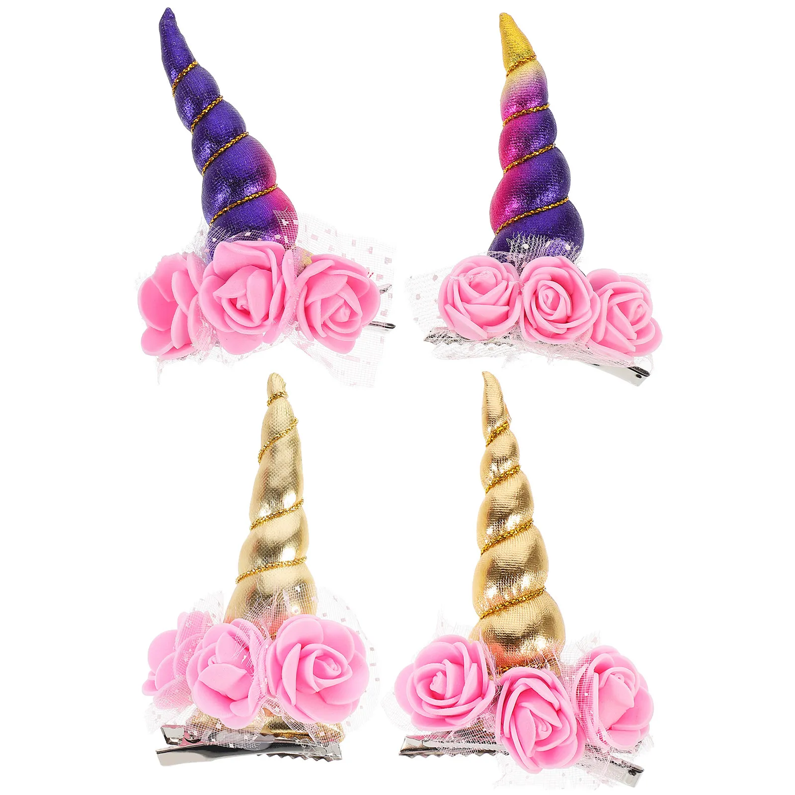 

2Pcs Unicorn Horn Hair Clips Bright Cartoon Hairpins Kids Birthday Party Hair Accessories Kids Hairpin Party Headdress