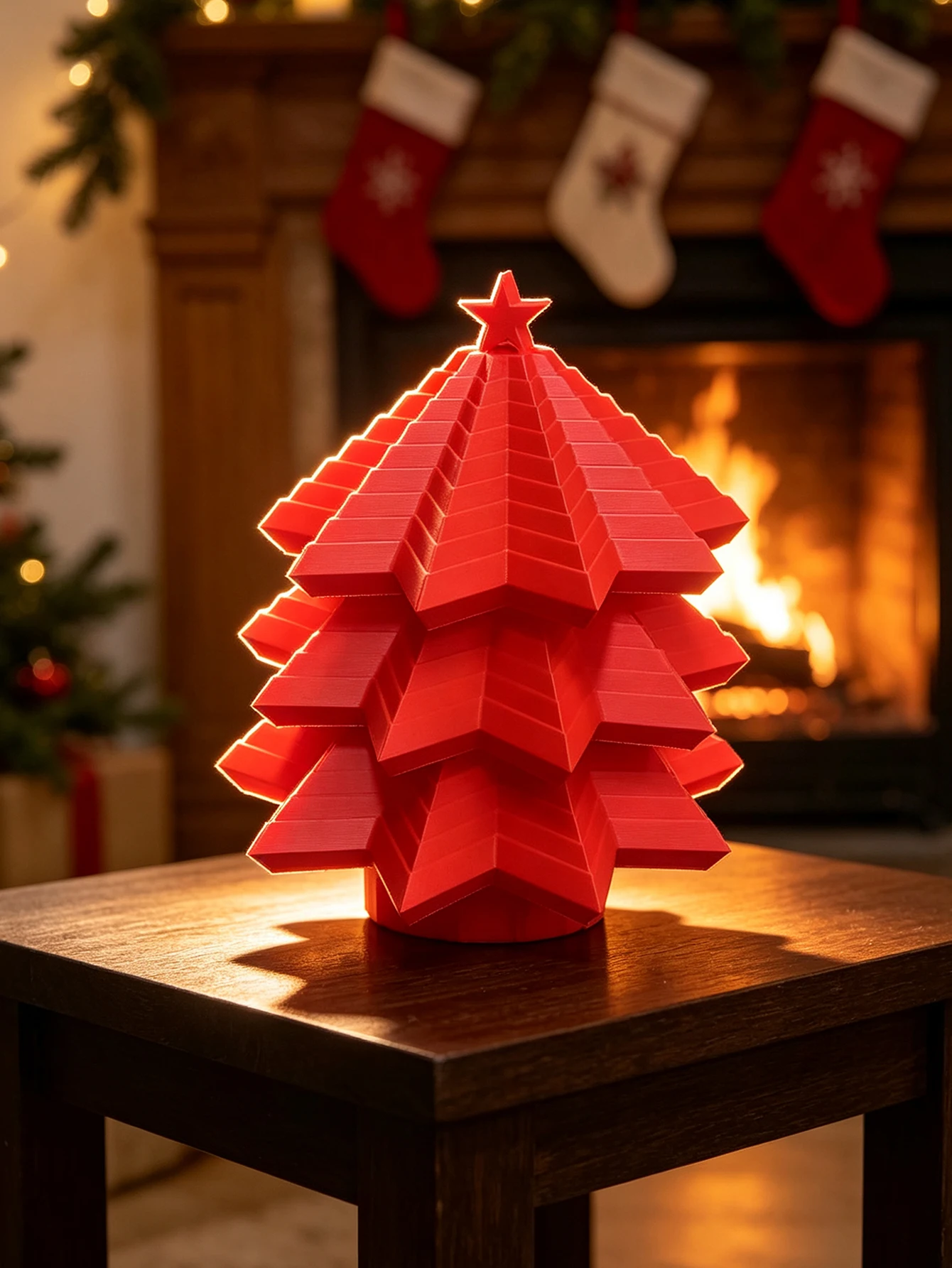 3D Printing Office Setup - 3D-gedruckter, faltbarer, roter Weihnachtsbaum, geometrisches, stapelbares