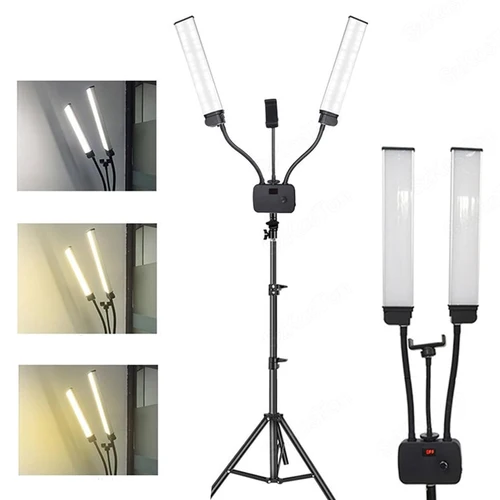 Luz LED de relleno de brazos dobles flexibles de 45W luces de vídeo LED de belleza 3000-5600K con soporte para teléfono para extensiones de pestañas en vivo Tiktok