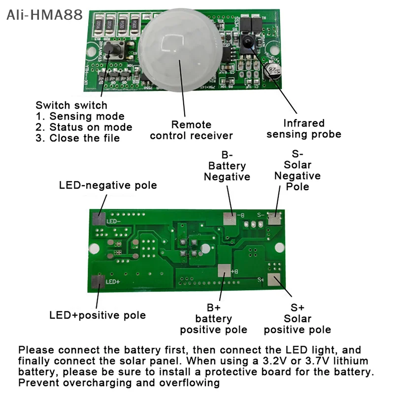

1 Set 2025 New 3.2V 3.7V Remote Control PIR Solar Integrated Street Lamp Sensor Circuit Board With Controller