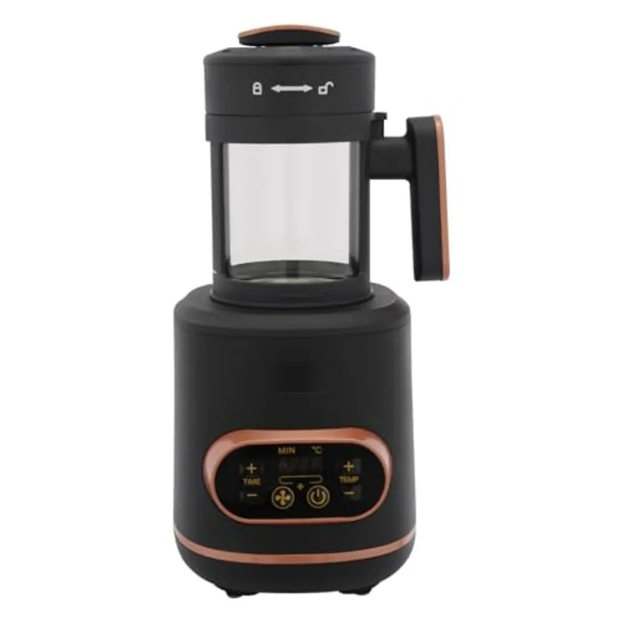 Home-use electric coffee roaster with digital display, stainless steel body, black finish, auto-cooling, 32-464F adjustable tem