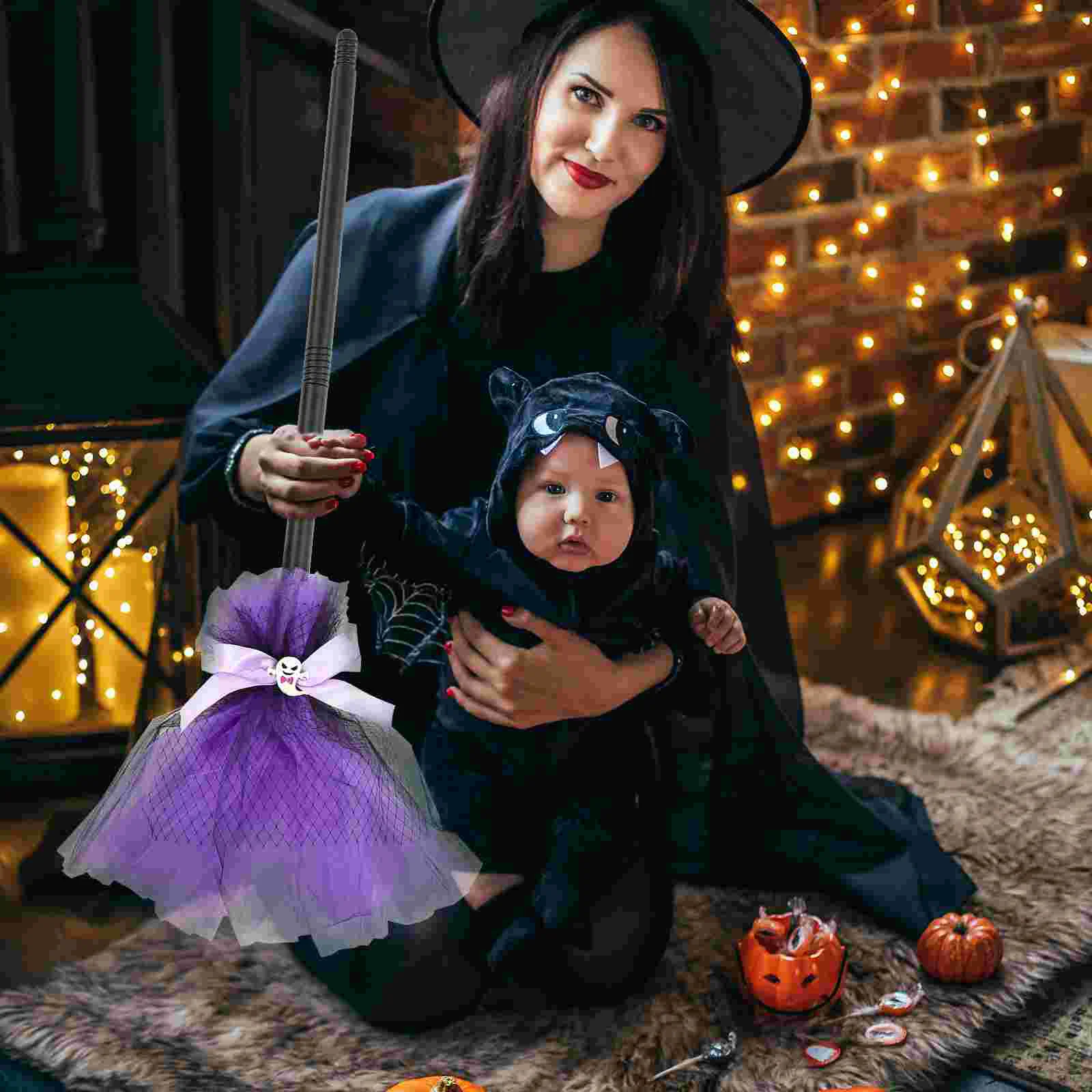 Halloween Costumes for Kids Witch Broom Girl Outfits Decoration Cosplay Child Witches Broomstick