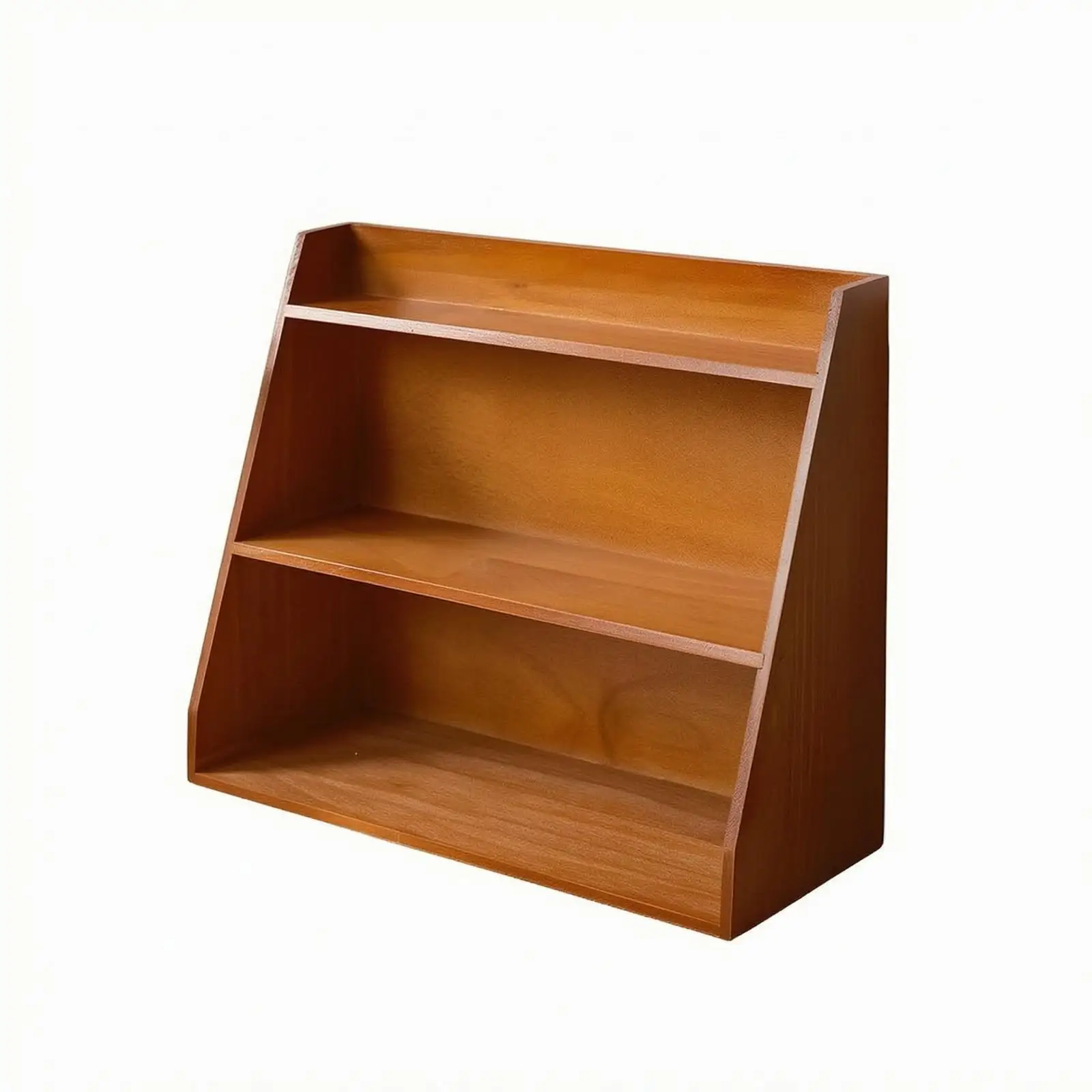 Space Saving Desk Shelf Organizer for Office Multilayer Wooden Storage Rack with Angled Side Panels for Study Room