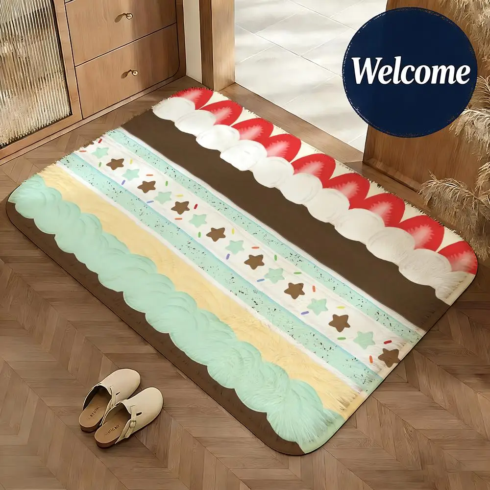 Soft Flannel Floor Mat Food Cake Floor Mat Non-Slip Absorbent Doormat Bathroom Bedroom Home Decor Rug