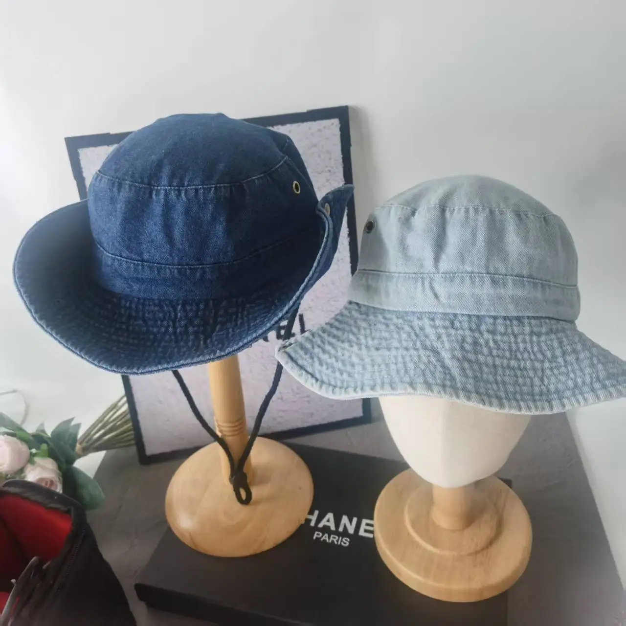 2025 Blauer Cowboy-Eimerhut mit Schnur, Herren-Denim-Strand-Sonnenhut für Damen, Outdoor, Wandern, Paar, Bob, Panama, Sommer-Fischerhut – Detail 8