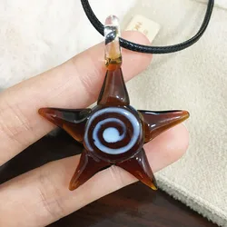 1PC Creative Ocean Style Art Starfish Inner Spiral Glass Necklace Pendant Women's Pendant Necklace