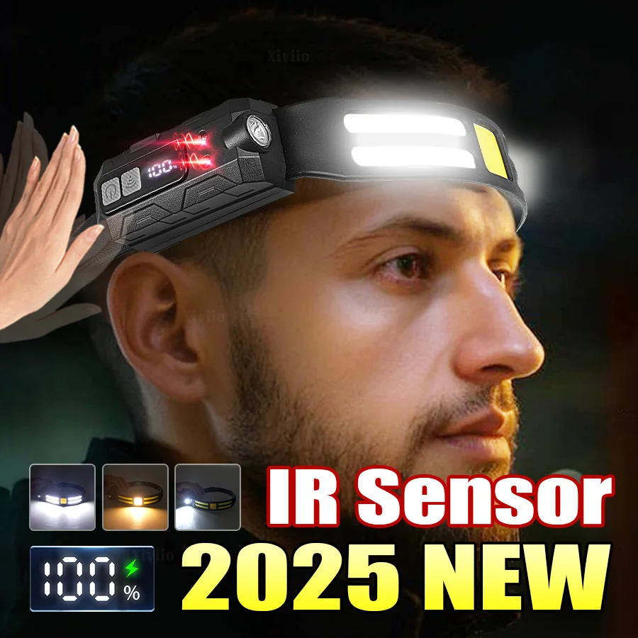 

Датчик фара светодиодной головки фонарика Подзаряжаемая фара светодиодная головка 5 -го освещения. Рыбалка для кемпинга бег передний фонарь