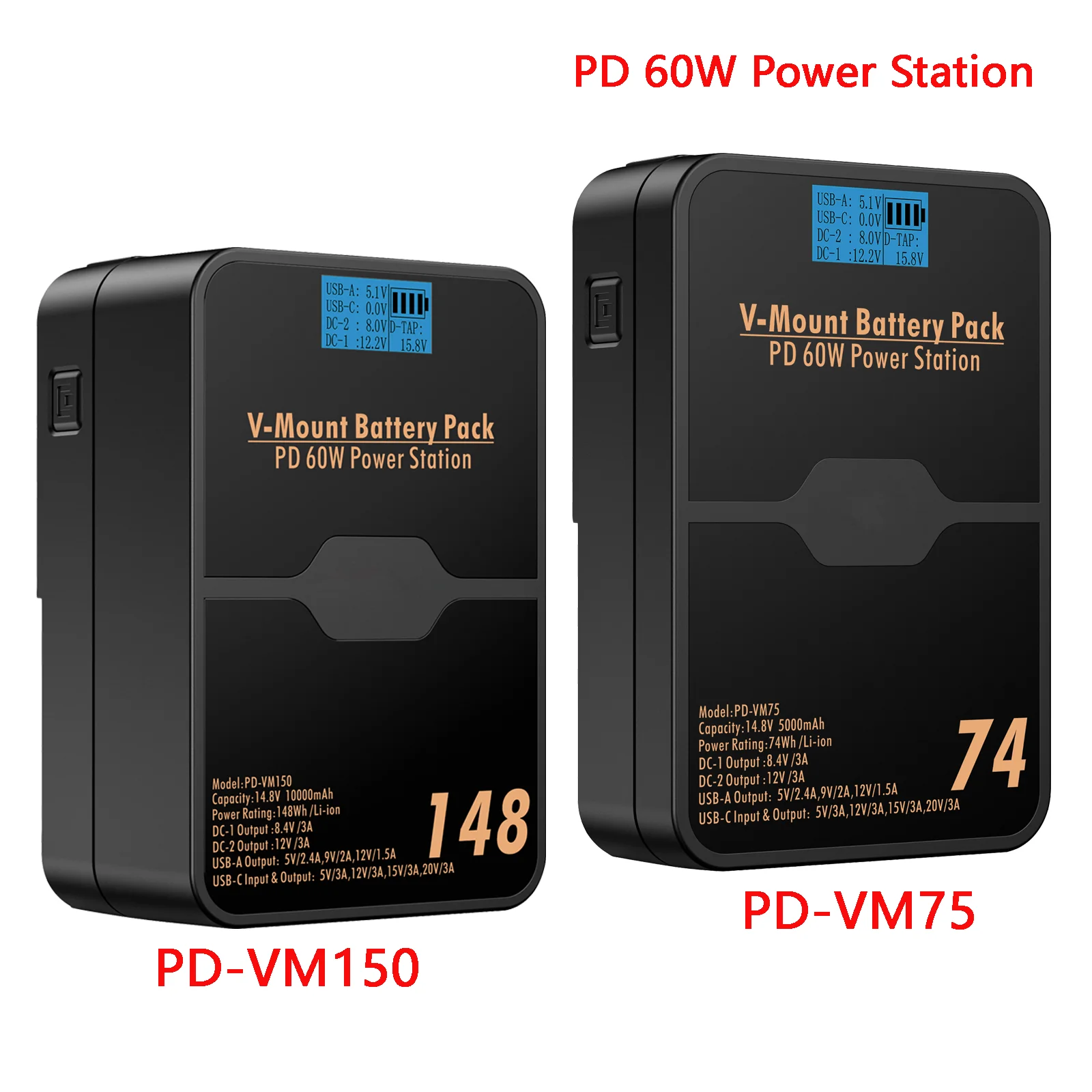 

PD-VM75/PD-VM150 14.8V V Mount V-Lock Battery +2-Channel Quick Charger for Sony Blackmagic Camcorder Broadcast Video Light