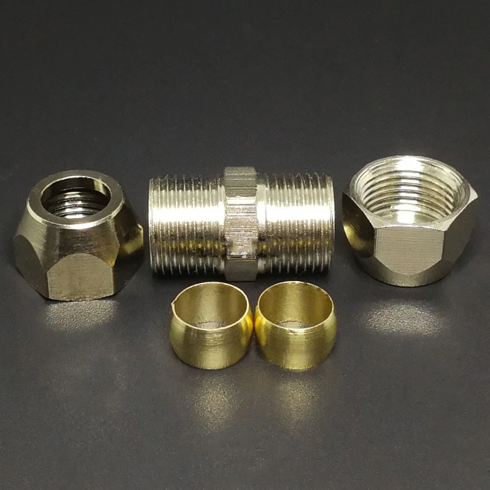 Fit 4/6/8/10/12/14/16mm OD Tube Equal Reducing Coupler Straight Compression Union Fitting Nickel Plated Brass Water Gas Fuel