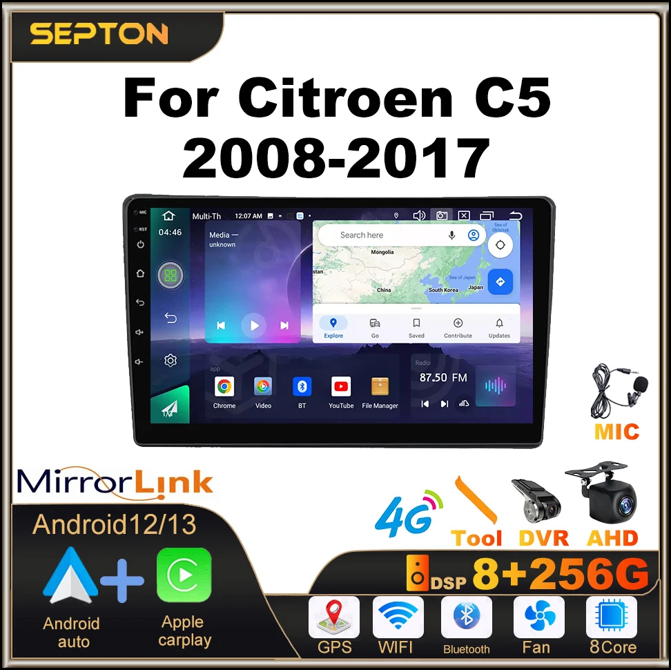 

SEPTON Smart Car Systems Car Radio for Citroen C5 2008-2017 8Core 4G GPS Android Auto Player Automotive Multimedia 8+256G QLED