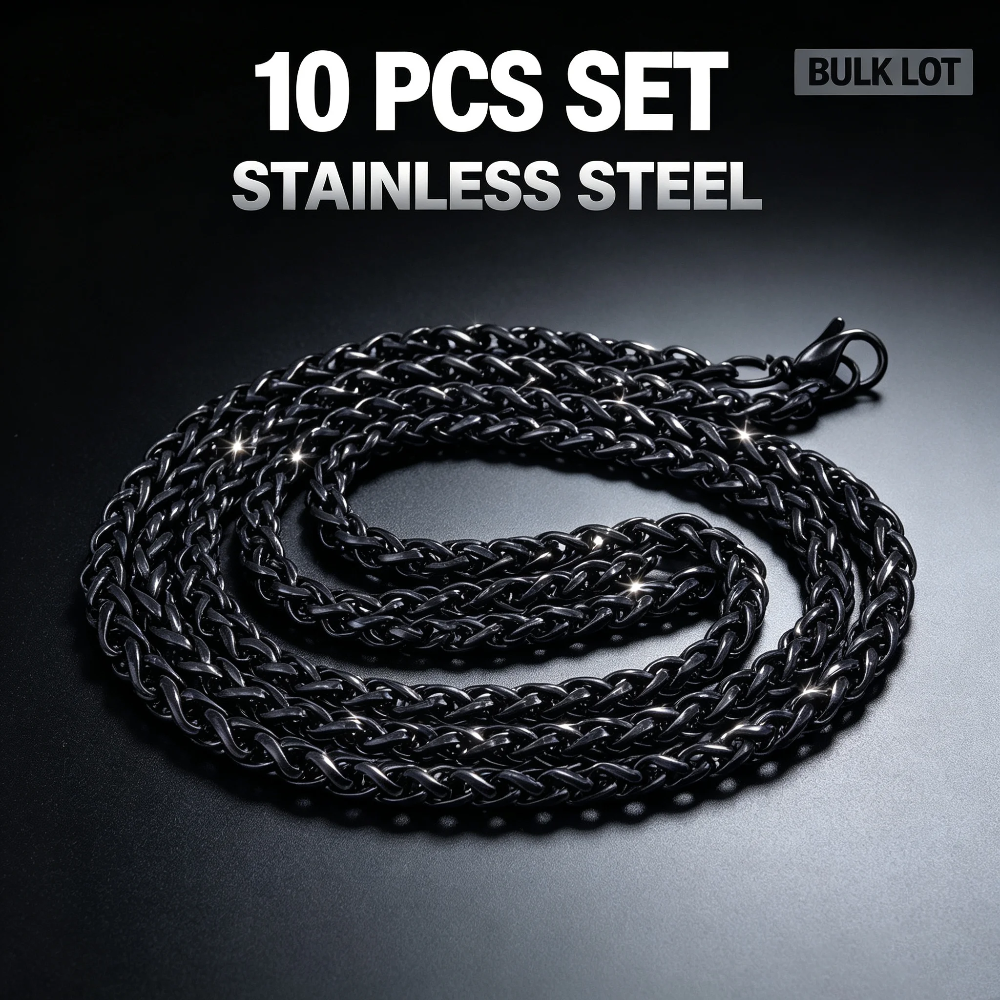 10Pcs Wholesale 316L Stainless Steel 4mm Black Dragon Basket Chain 45/50/55/60cm Necklace Bulk DIY Jewelry Making Supplies