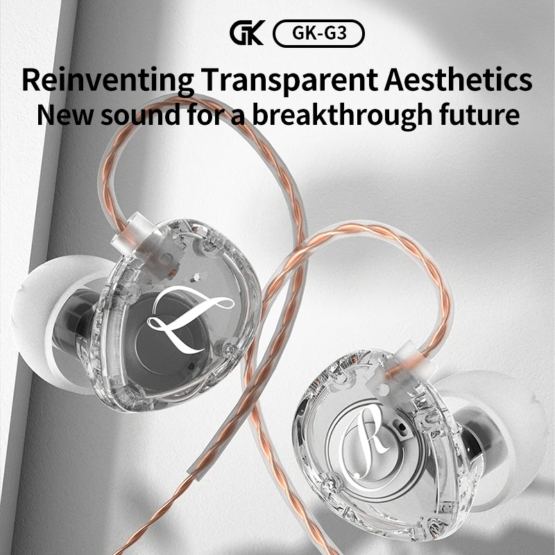 GK-G3 Ergonomic Design 10mm High-End Dynamic Driver Transparent Color High-Definition Sound Quality HIFI Headphones KZ edx