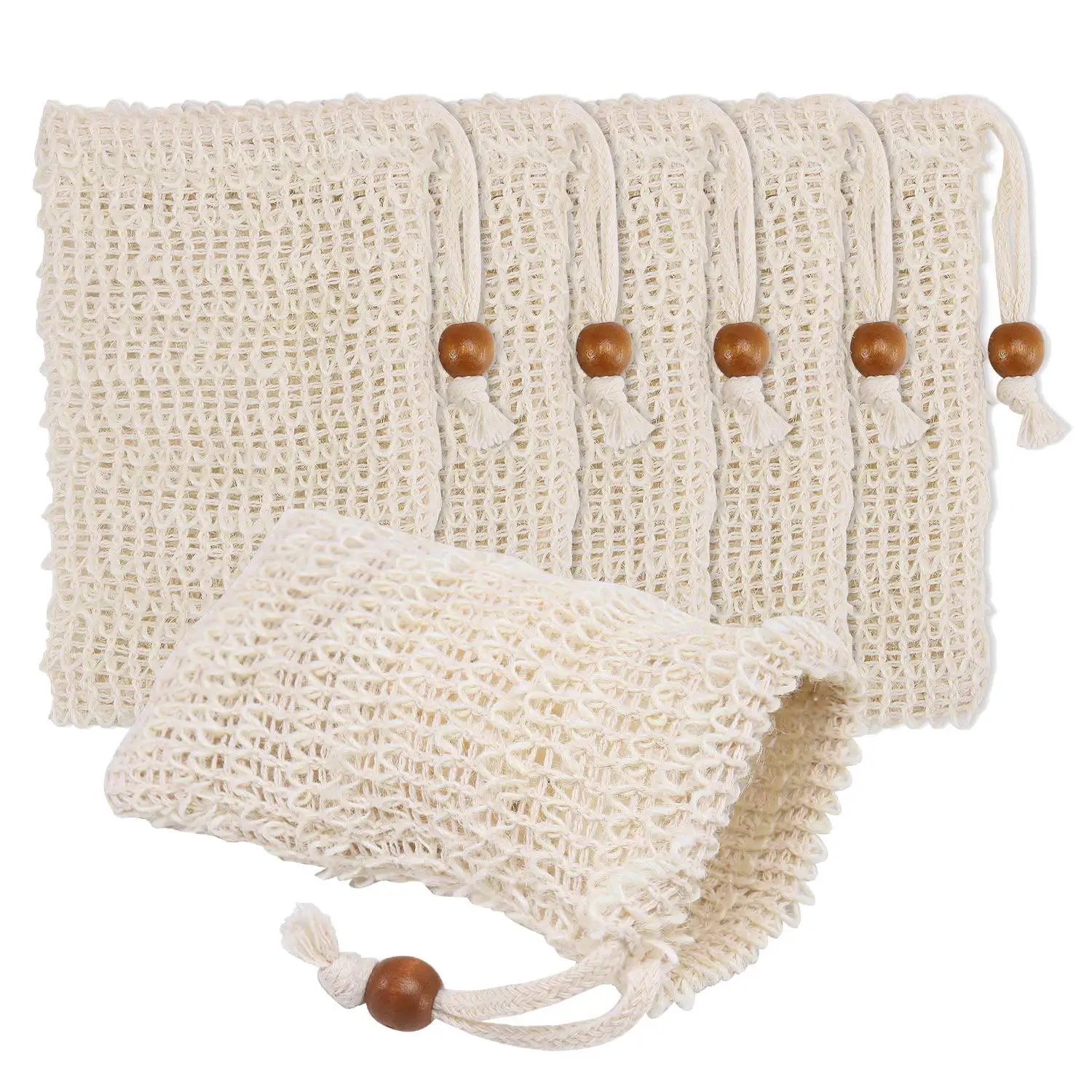 Paquete de 36 bolsas exfoliantes de jabón, protector de jabón hecho de malla de Sisal, bolsa de jabón para barra con cordón para uso en baño y ducha