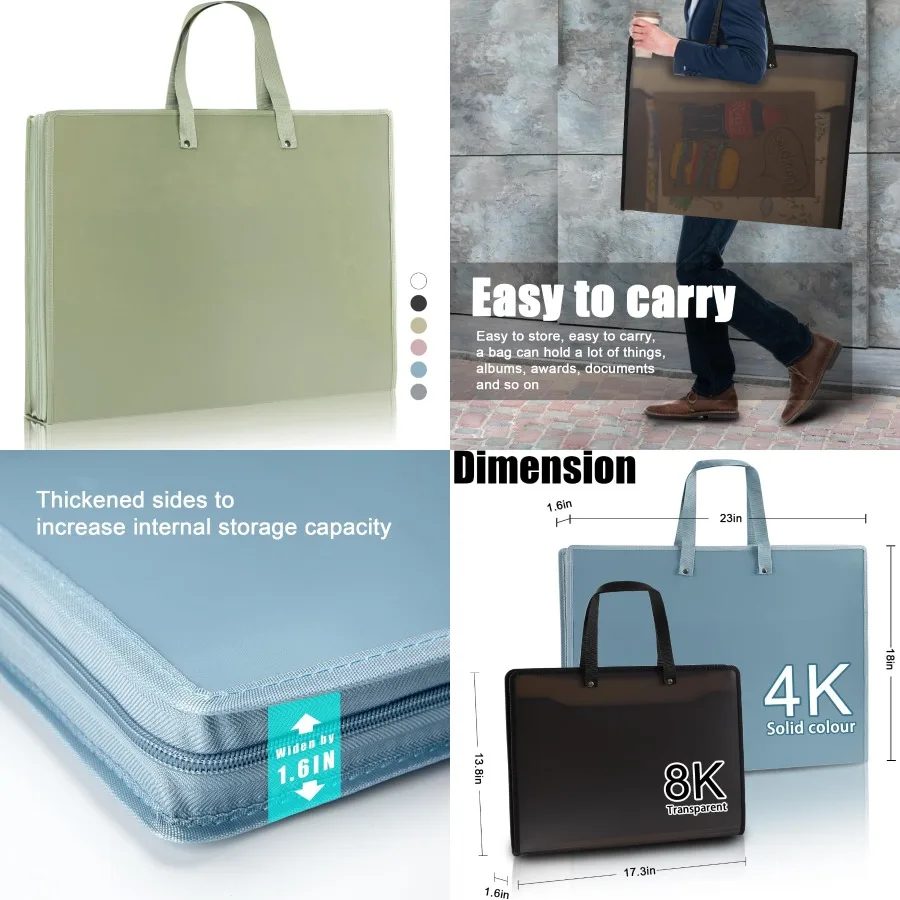 Borse per portafogli artistici Libri di stoccaggio 23,2 18,1 pollici per cartelle di portafogli artistici Borsa per poster con cerniera e manico pieghevole in rete