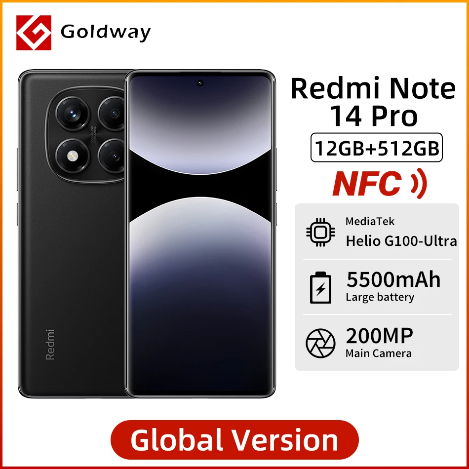 Xiaomi Redmi Note 14 Pro 4G Global Version NFC Cellphone Helio G100-Ultra 200MP Camera 6.67'' AMOLED Display 45W Turbo Charging