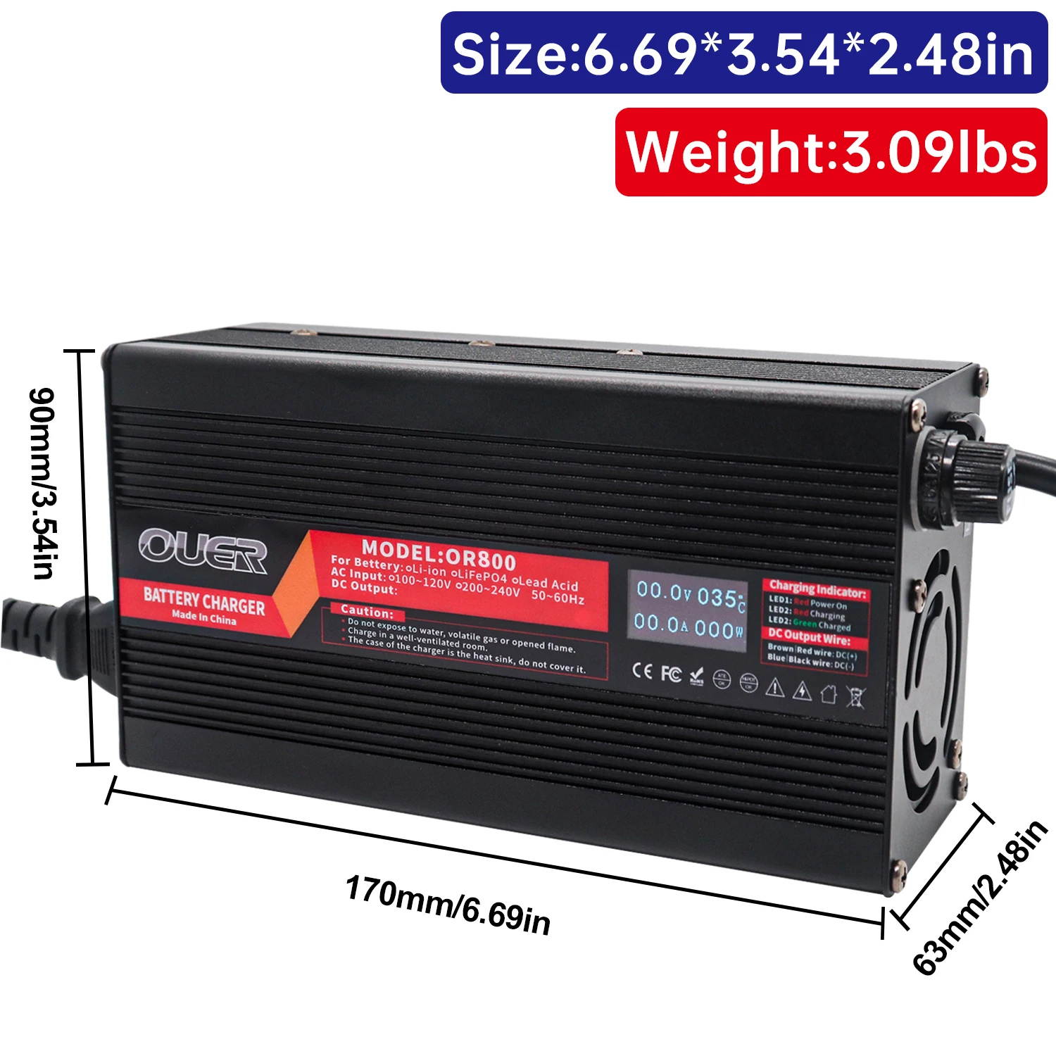 84V 8A Smart Lithium Battery Charger With OLED Display For 72V 74V 20S Li-ion Battery Fast Charger