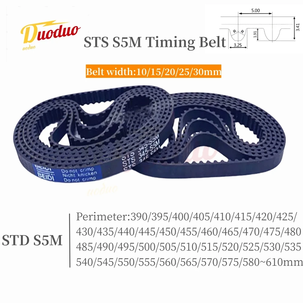 

1pc STS S5M Rubber Timing Belt Length 390 395 400 405 410 415 420 425 430 435-615mm Width 10 15 20 25 30mm Loop Synchronous Belt