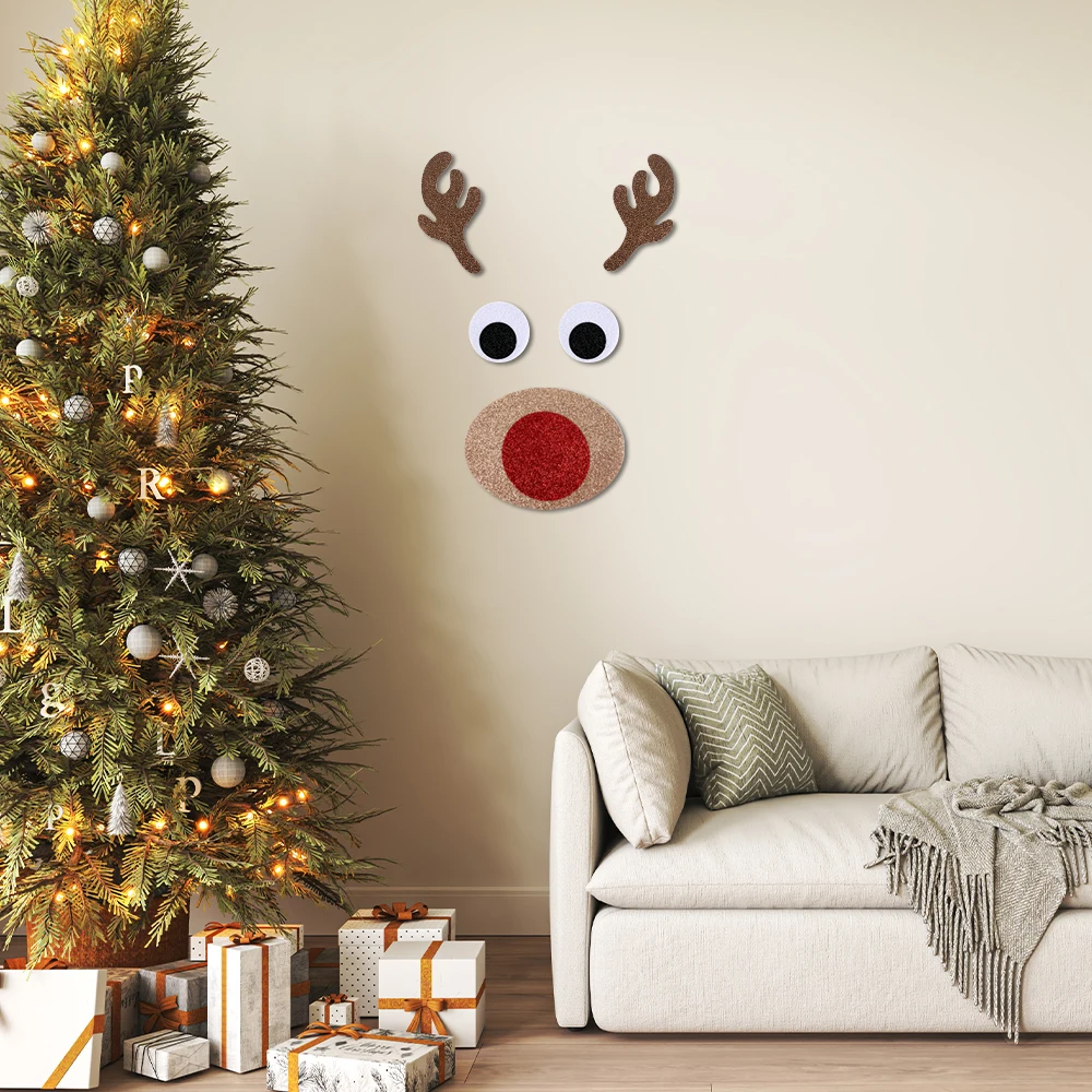

Christmas Theme Cartoon Elk Snowman Santa Pattern Door Stickers Set Felt Wall Stickers with Glue Point For Bedroom Living Room