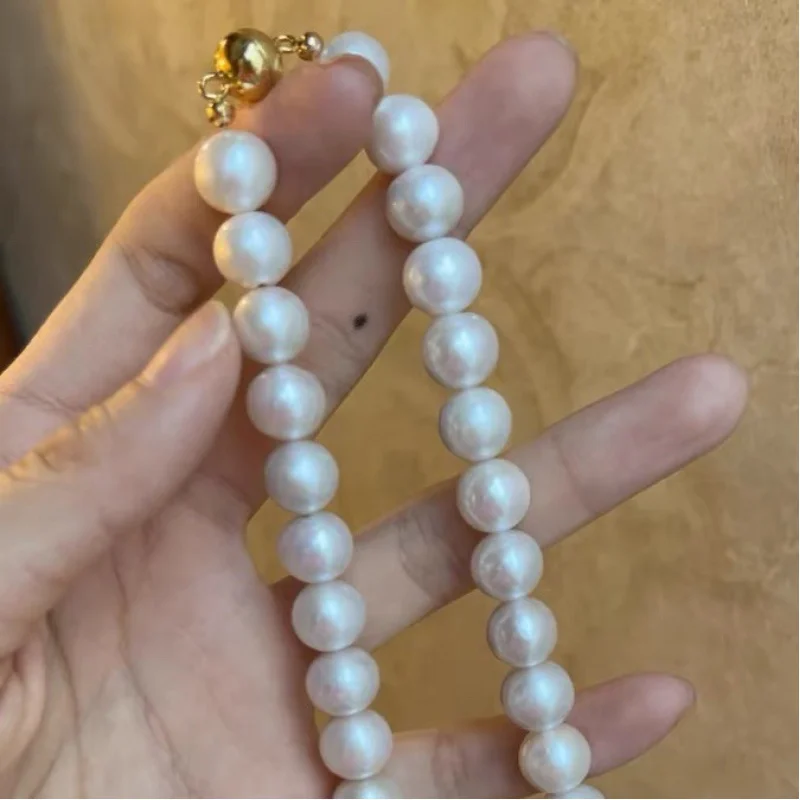 Natural Necklace 10-11mm Edison near round Strong Light Freshwater Pearl