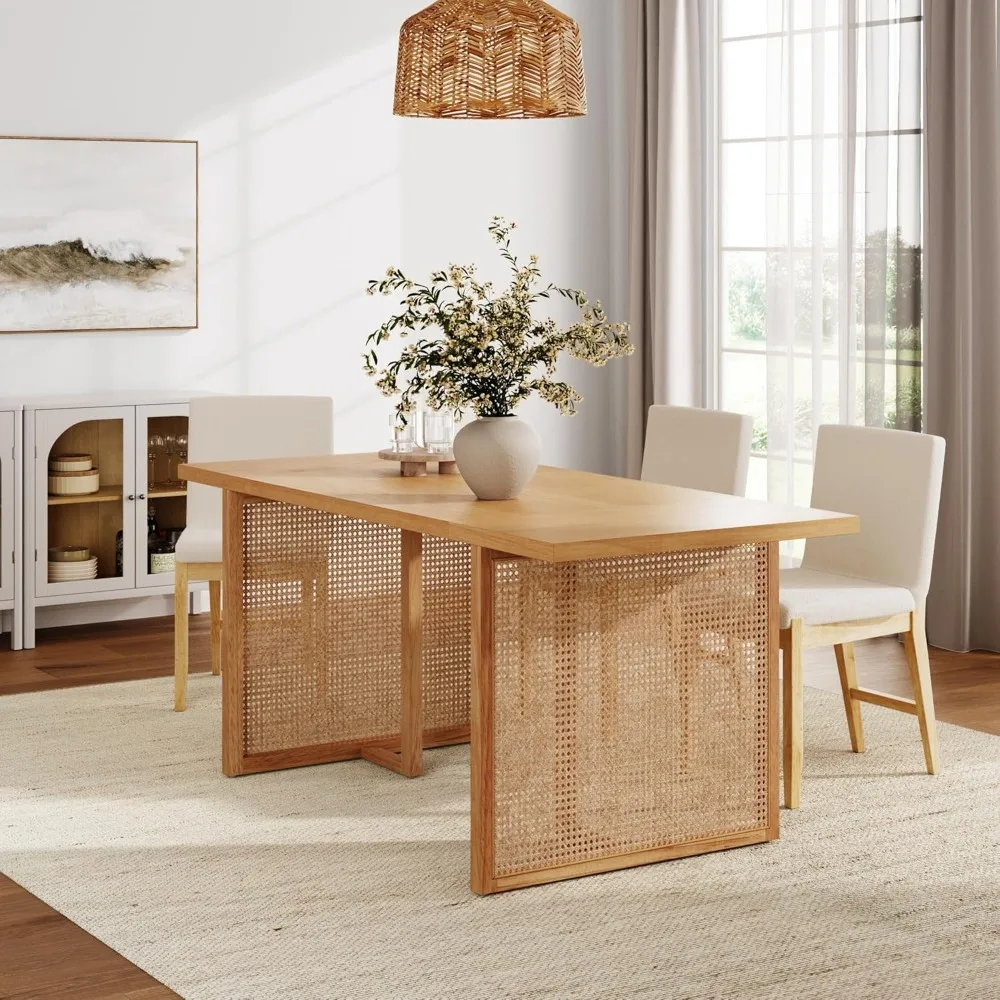 

Willow Boho Dining Table for 6 with Solid Wood Legs, 6-Person Natural Wood Dining Table, Warm Pine or Brown with Bo