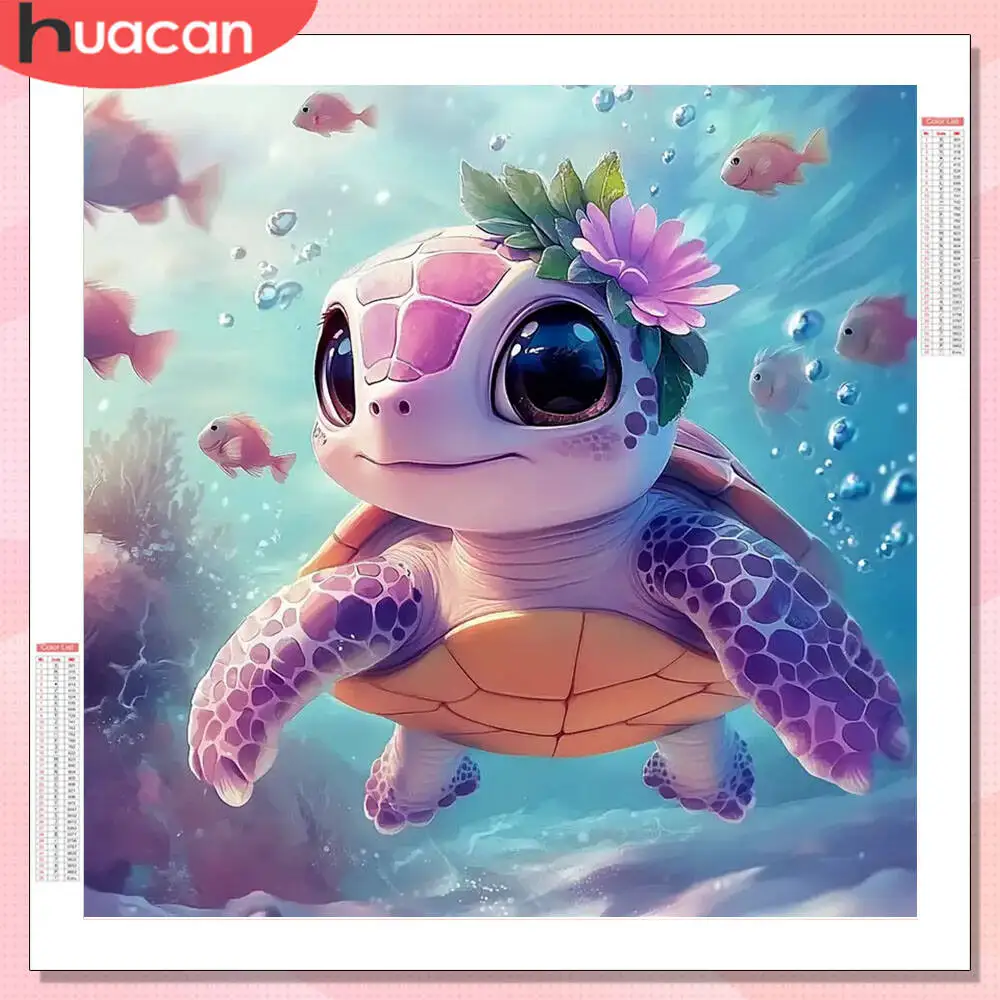 HUACAN 5D-Diamantgemälde, Schildkröte, Schildkröte, Tier, voller Platz, runder Bohrer, Wanddekoration, Mosaik, Meer, Strasssteine