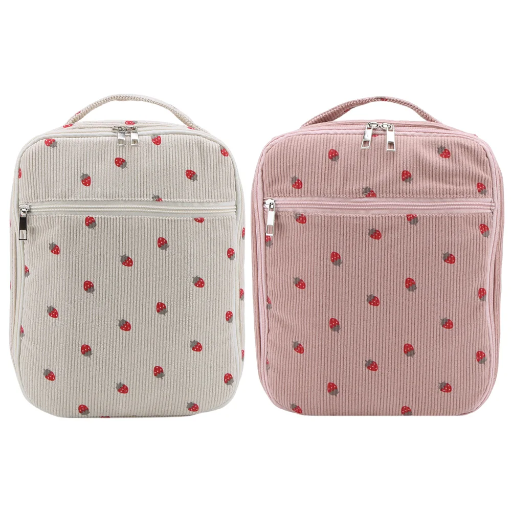 

Lunch Bag for Women Corduroy Leakproof Lunch Tote Bag Strawberry Lunch Tote Handbag Lunch Case for School Travel Picnic