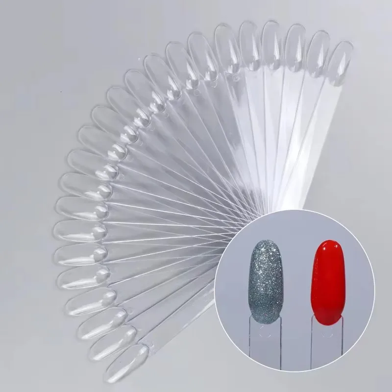 50 Pieces of Transparent Natural Black Fake Nails Display Arc-Shaped Fan-Shaped Nail Sample Nail Polish Holder Usage Tips Practice Nail Art Tools