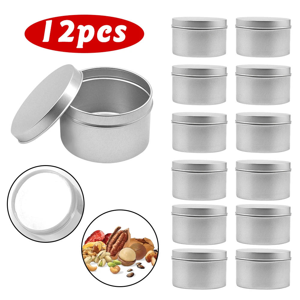 

12pcs Pack 220ml Small Round Tin Box Metal Can Jewelry Container Aluminum Case w/Lid Handmade Candle DIY Accessories