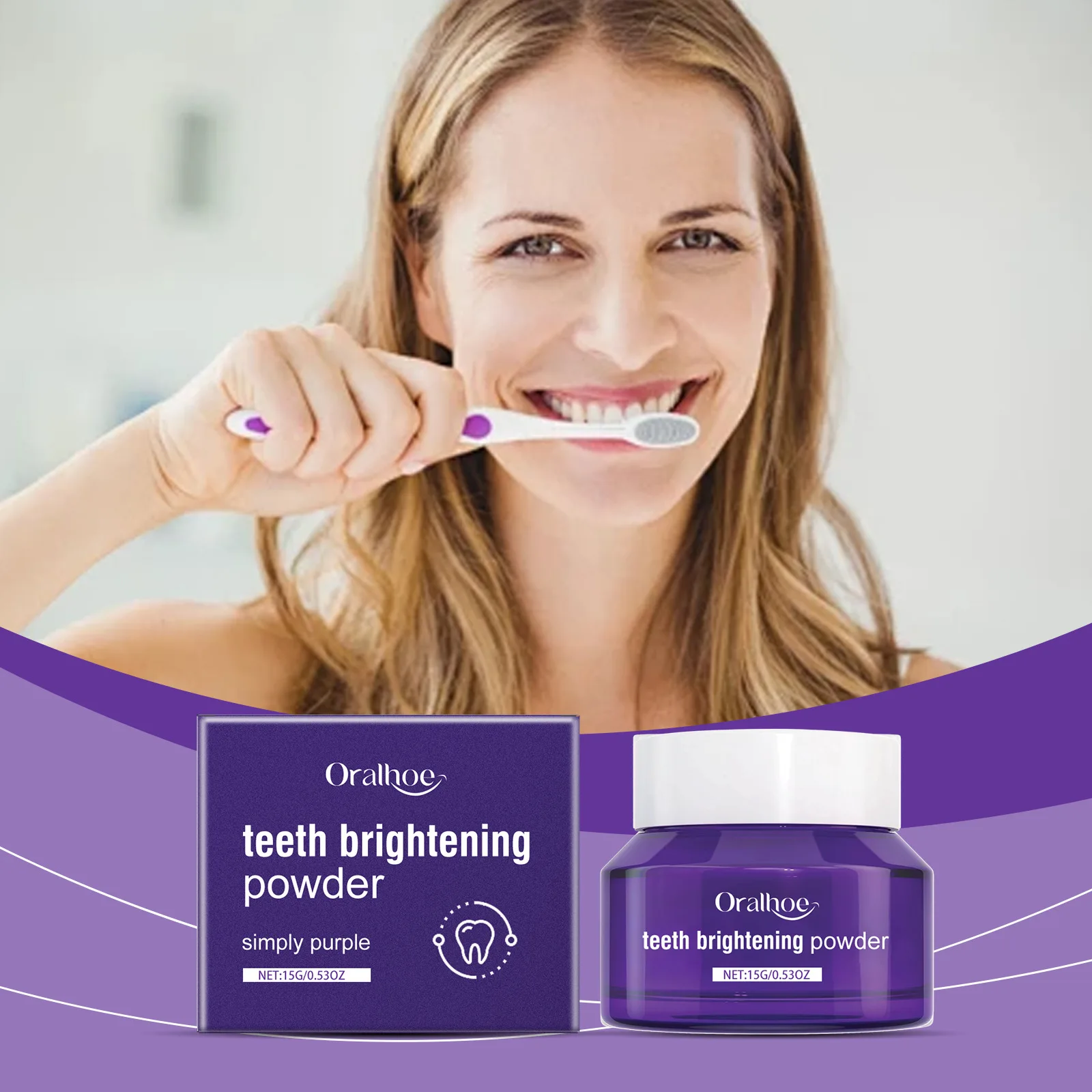 

Purple Teeth Whitening Powder Deep Plaque Stain Removal Oral Hygiene Cleaning Fresh Breath Brightening Dental Restoration Powder