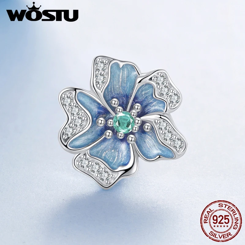 WOSTU 925 فضة ملون فراشة قلادة زهرة سيليكون الخرز قوس قزح كراب سحر صالح الأصلي سوار قلادة DIY بها بنفسك