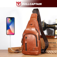 Top-grain cowhide men's soft leather hanging bag on the chest genuine leather outdoor casual large-capacity flat crossbody bag