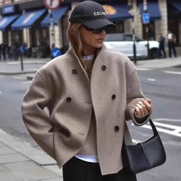 

Faionable Street Sle женское шерстяное пальто осень-зима двухцветное пальто на пуговицах с воротником-стойкой Long Sve Ele верхняя одежда