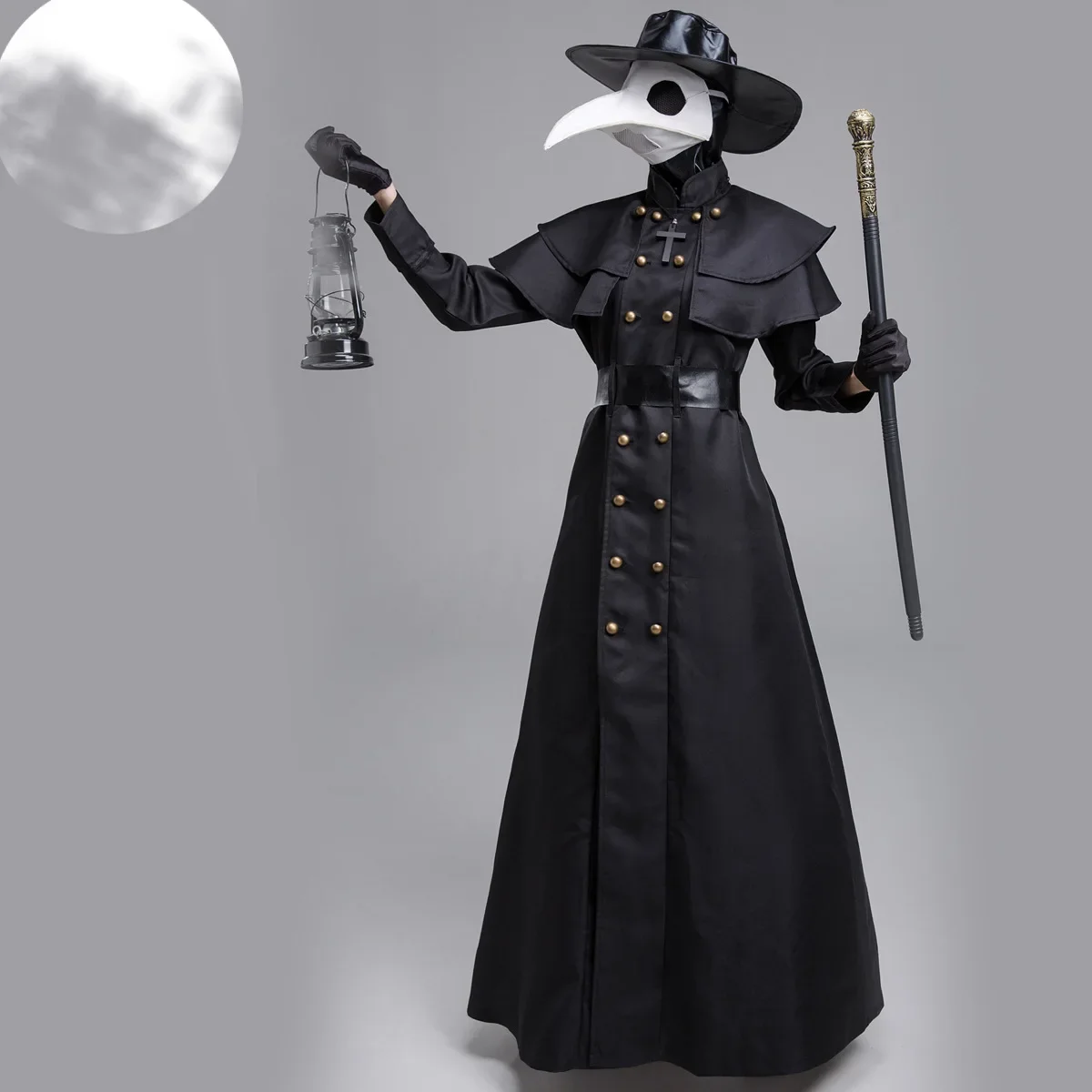 

Halloween Medieval Hooded Robe Plague Doctor Costume Mask Hat Cosplay Steampunk Robe Priest Horror Wizard
