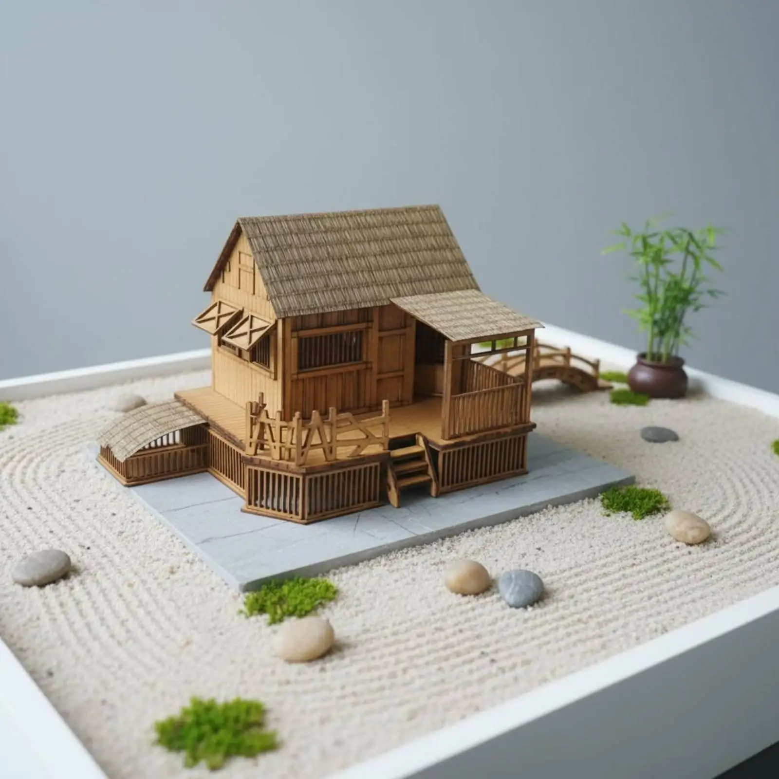 Miniature House Display Rustic Handcrafted Wooden Hut Micro Building Collectible Decor for Living Room and Shelf
